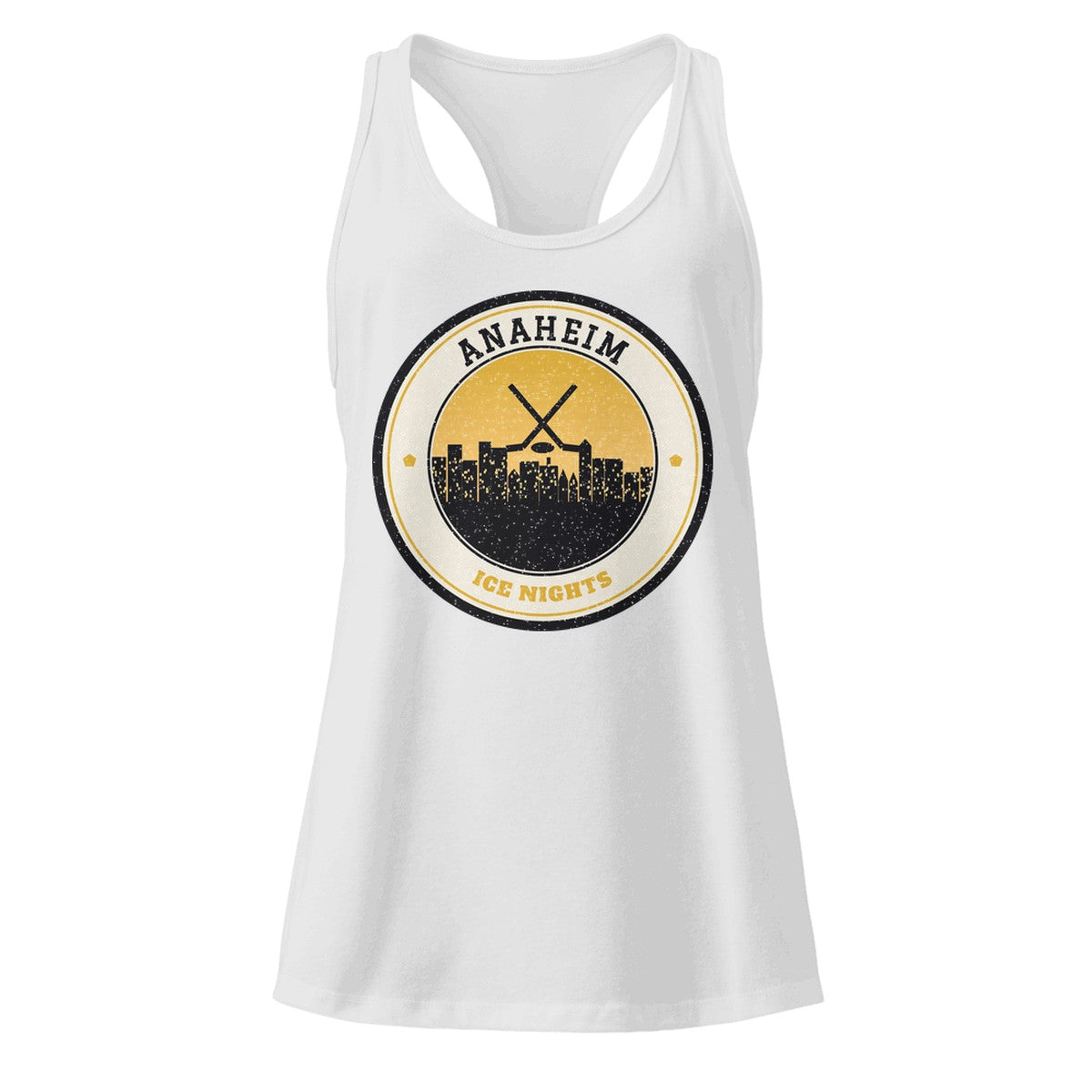 Women's Anaheim Ice Nights Racerback Tank in Heather Gray, front view