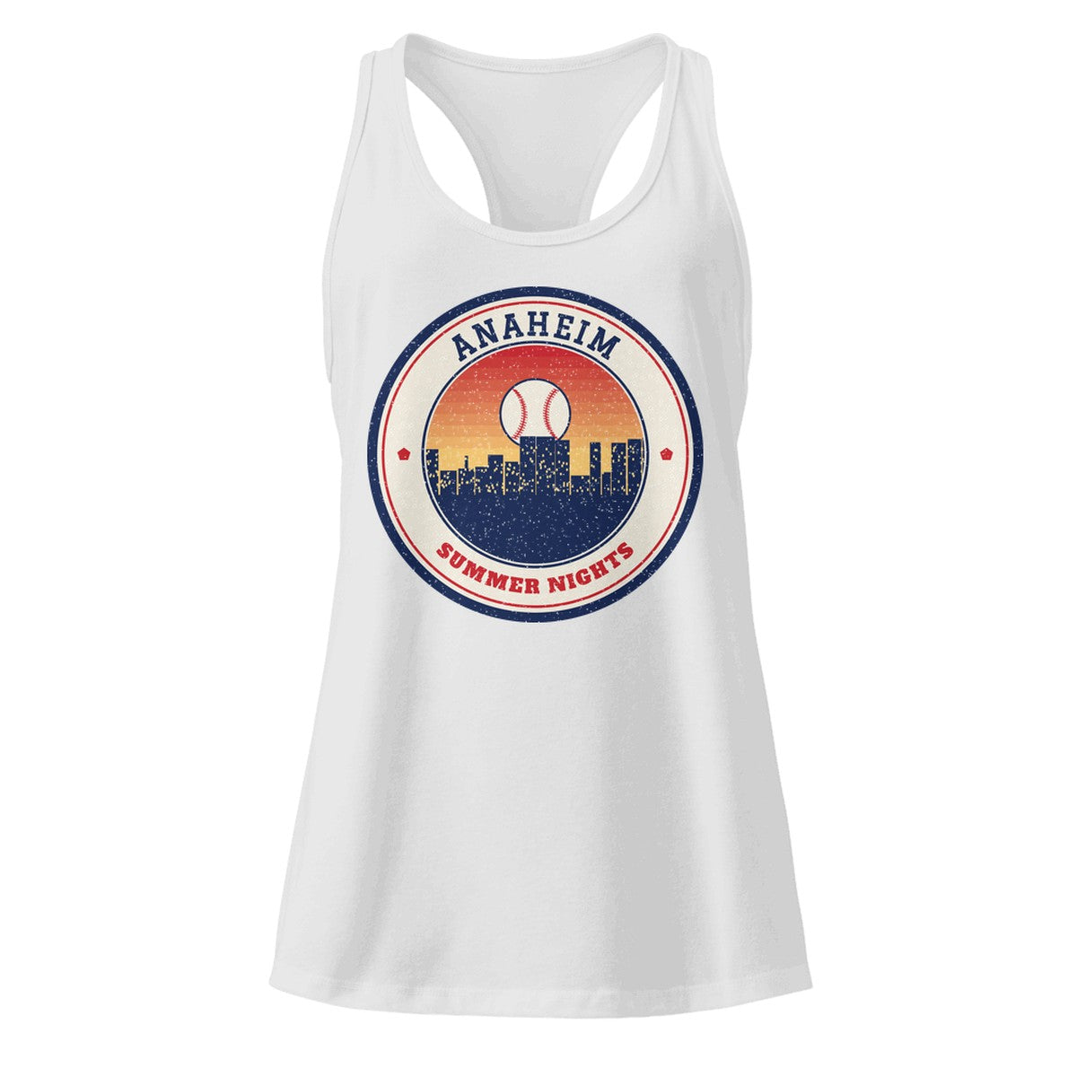Women's Anaheim Summer Nights Ballpark Racerback Tank in Heather Gray, front view