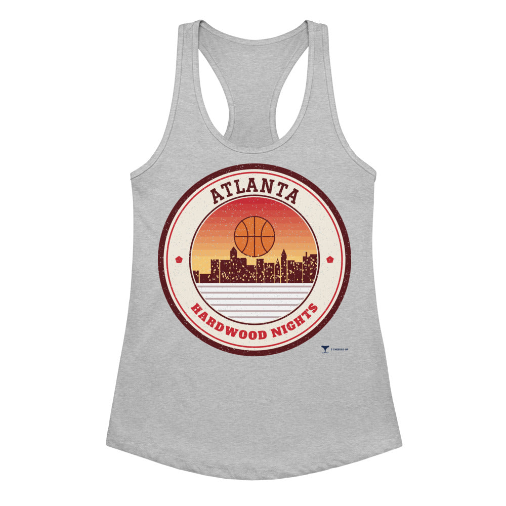 Women's Atlanta Hardwood Nights Racerback Tank in Heather Gray, front view