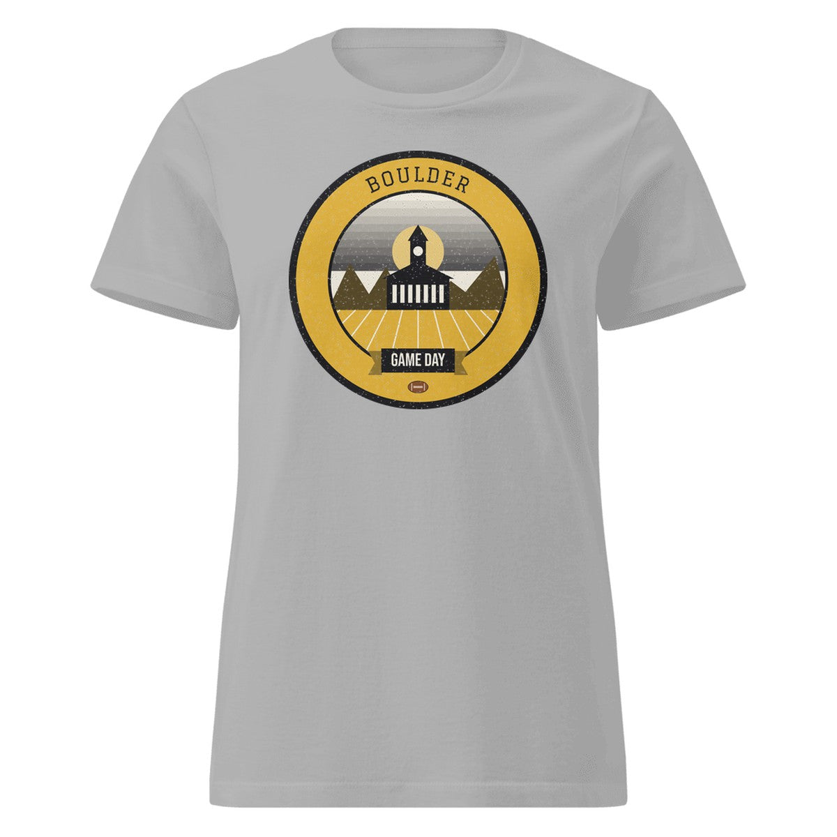 Women's Black & Gold Flatirons Game Day Fitted Tee in Sport Grey, front view
