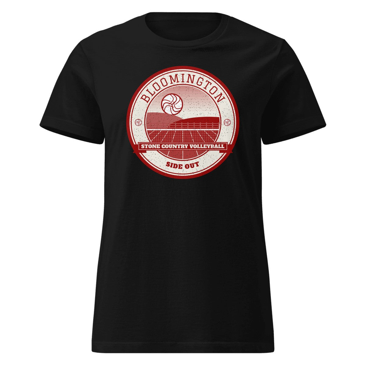 Bloomington Stone Country Volleyball Women's Fitted Tee in Black, front view