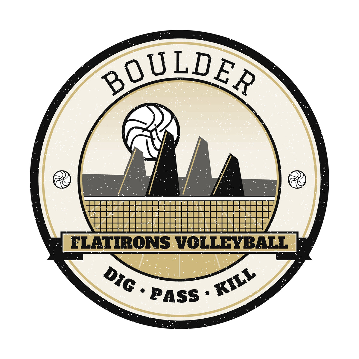 Boulder Flatirons volleyball badge graphic
