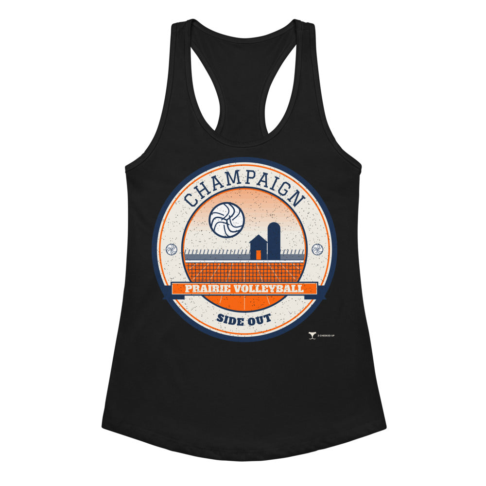 Champaign Prairie Volleyball Women's Racerback Tank in Black, front view