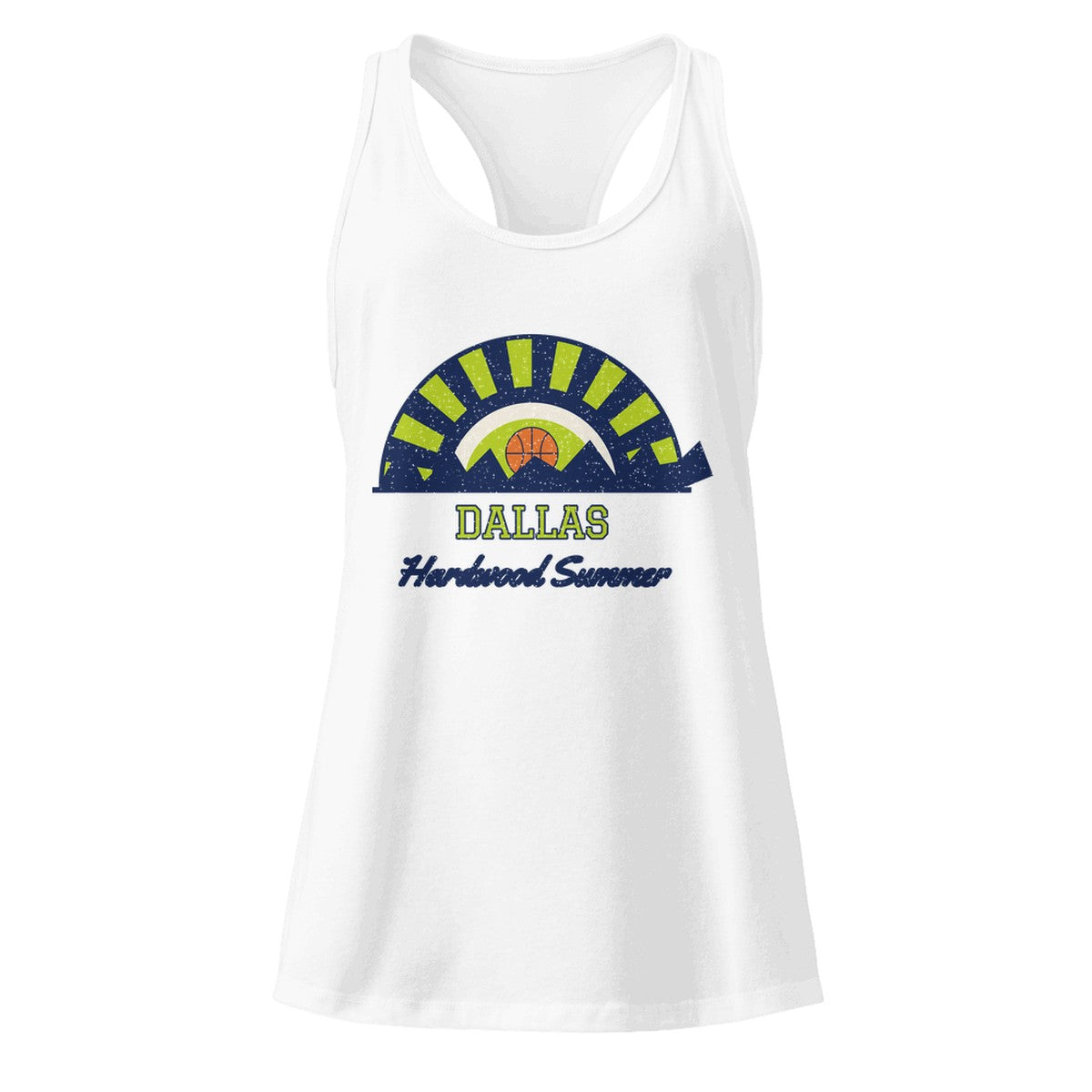 Women's Dallas Hardwood Summer Racerback Tank in White, front view