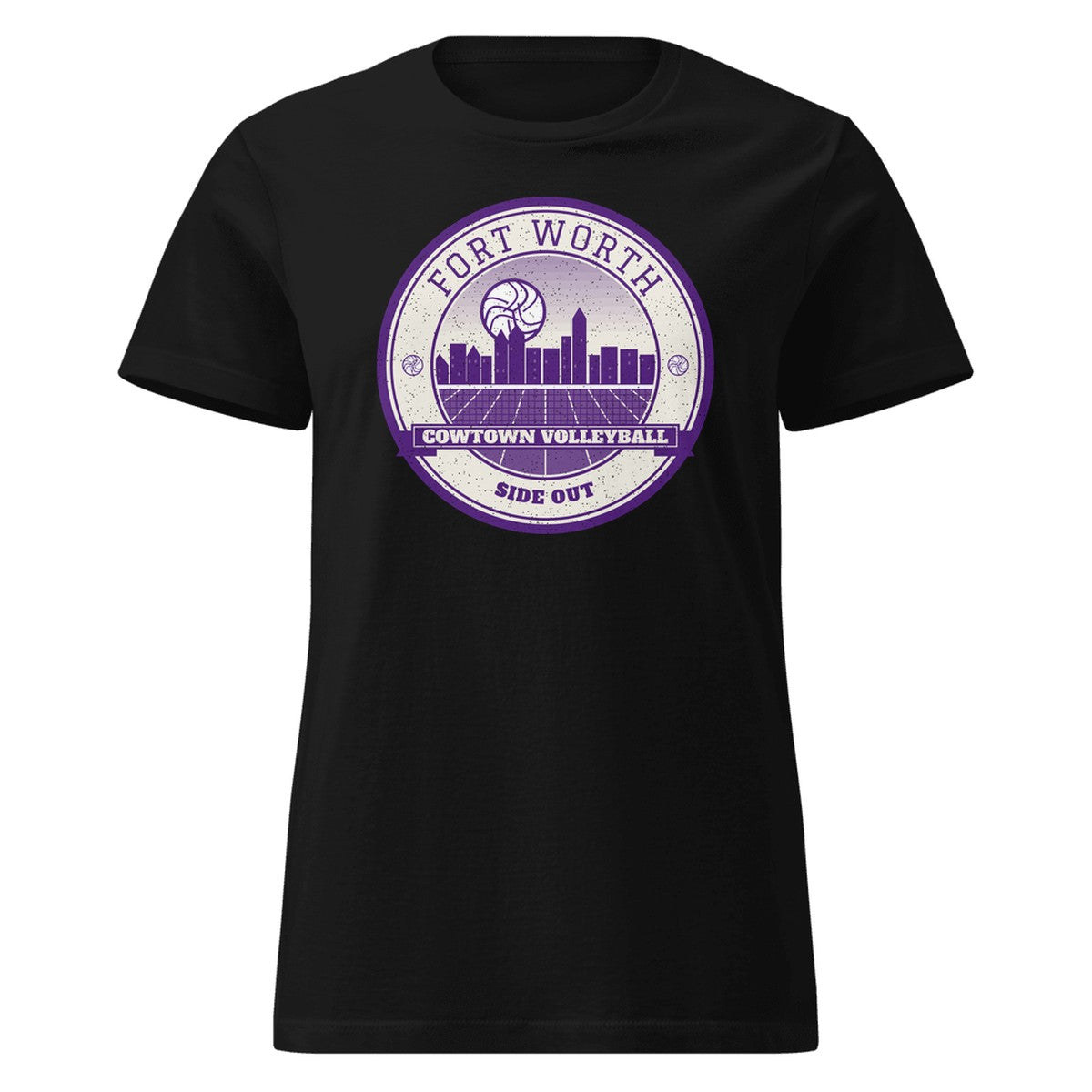Fort Worth Cowtown Volleyball Women's Fitted Tee in Black, front view