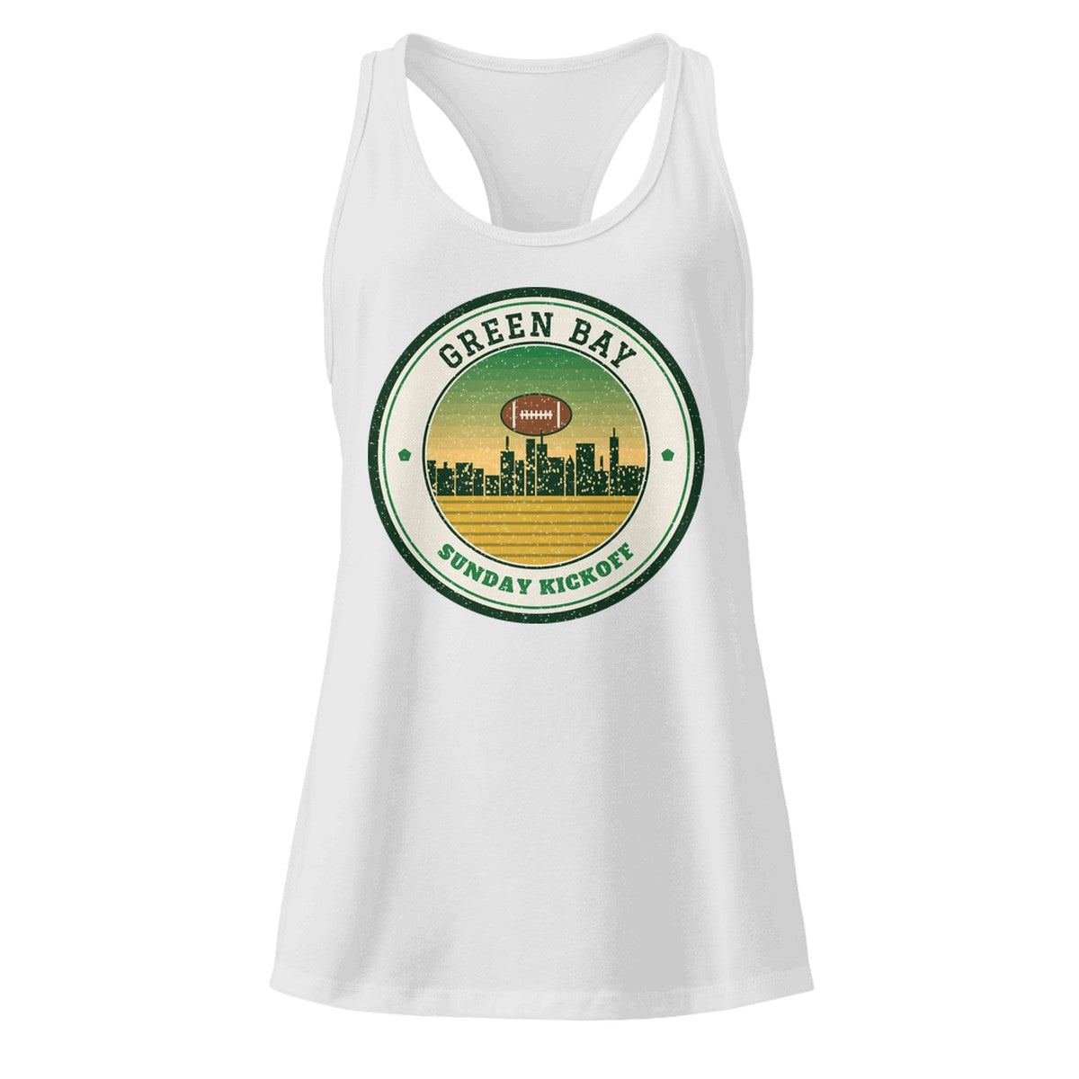 Women's Green Bay Sunday Kickoff Racerback Tank in Heather Gray, front view