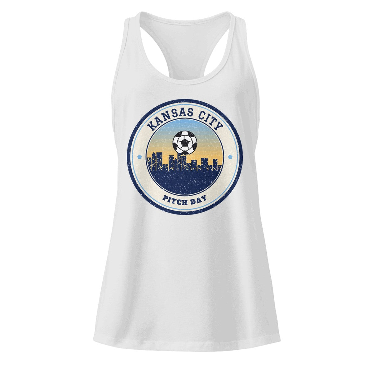 Women's Kansas City Pitch Day Racerback Tank in Heather Gray, front view