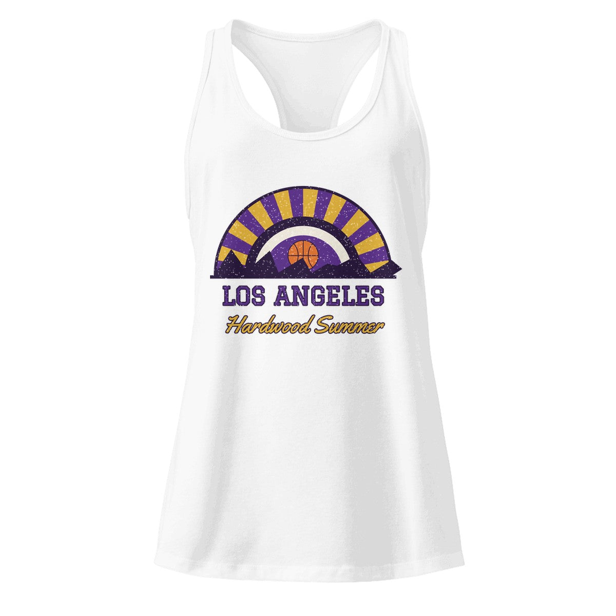 Women's Los Angeles Hardwood Summer Racerback Tank in White, front view