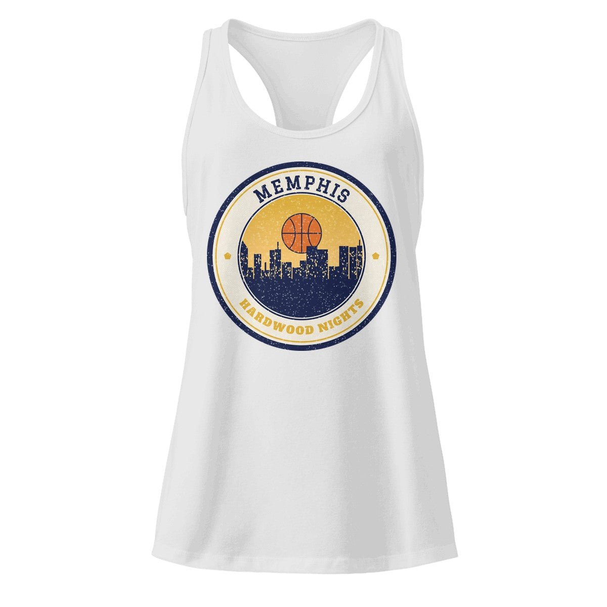 Women's Memphis Hardwood Nights Racerback Tank in Heather Gray, front view