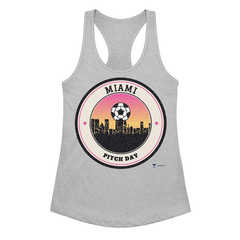 Women's Miami Pitch Day Racerback Tank in Heather Gray, front view