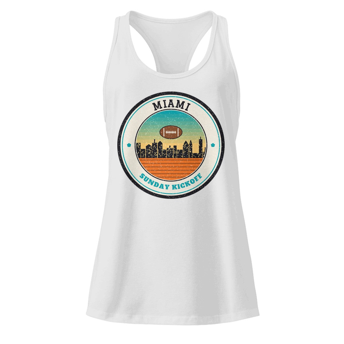 Women's Miami Sunday Kickoff Racerback Tank in Heather Gray, front view