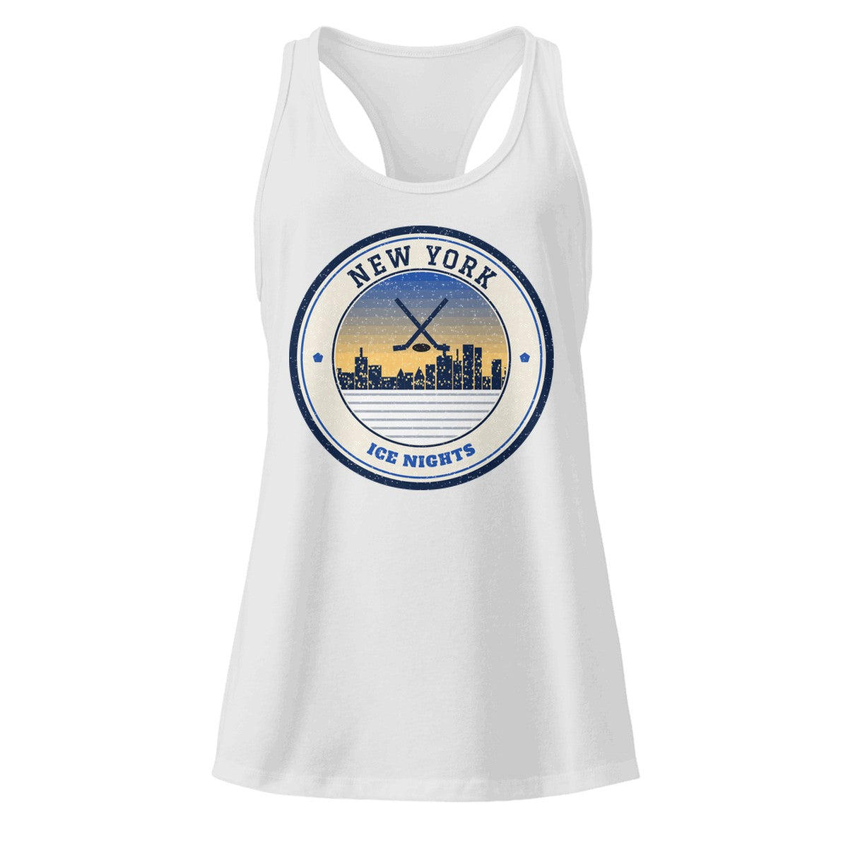 Women's New York Ice Nights Racerback Tank in Heather Gray, front view