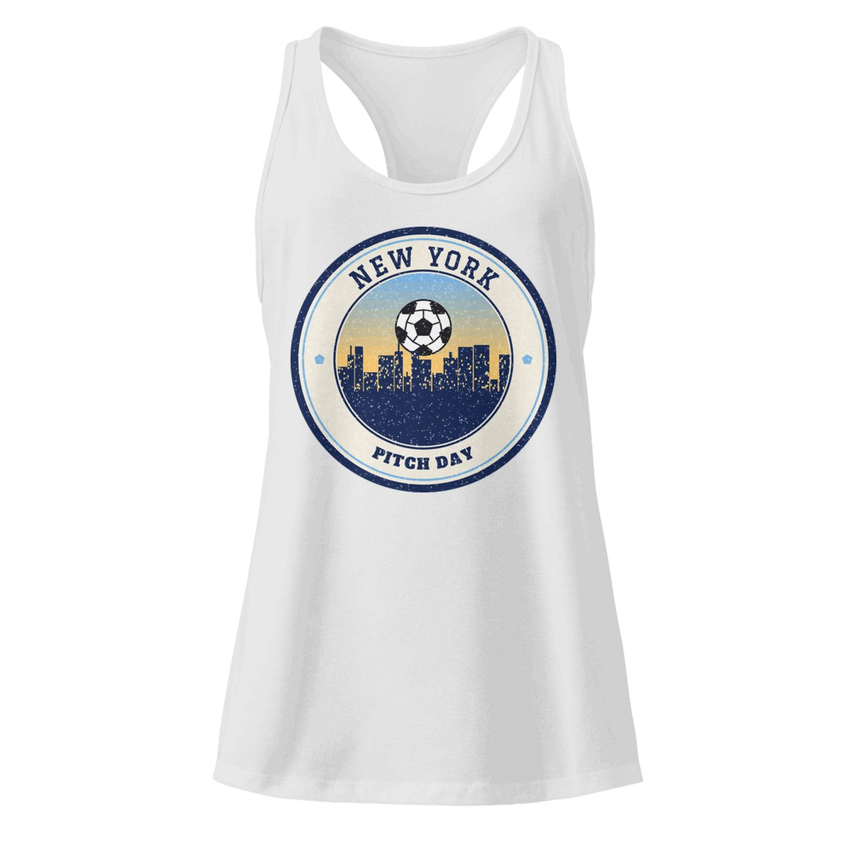 Women's New York Pitch Day Racerback Tank in Heather Gray, front view