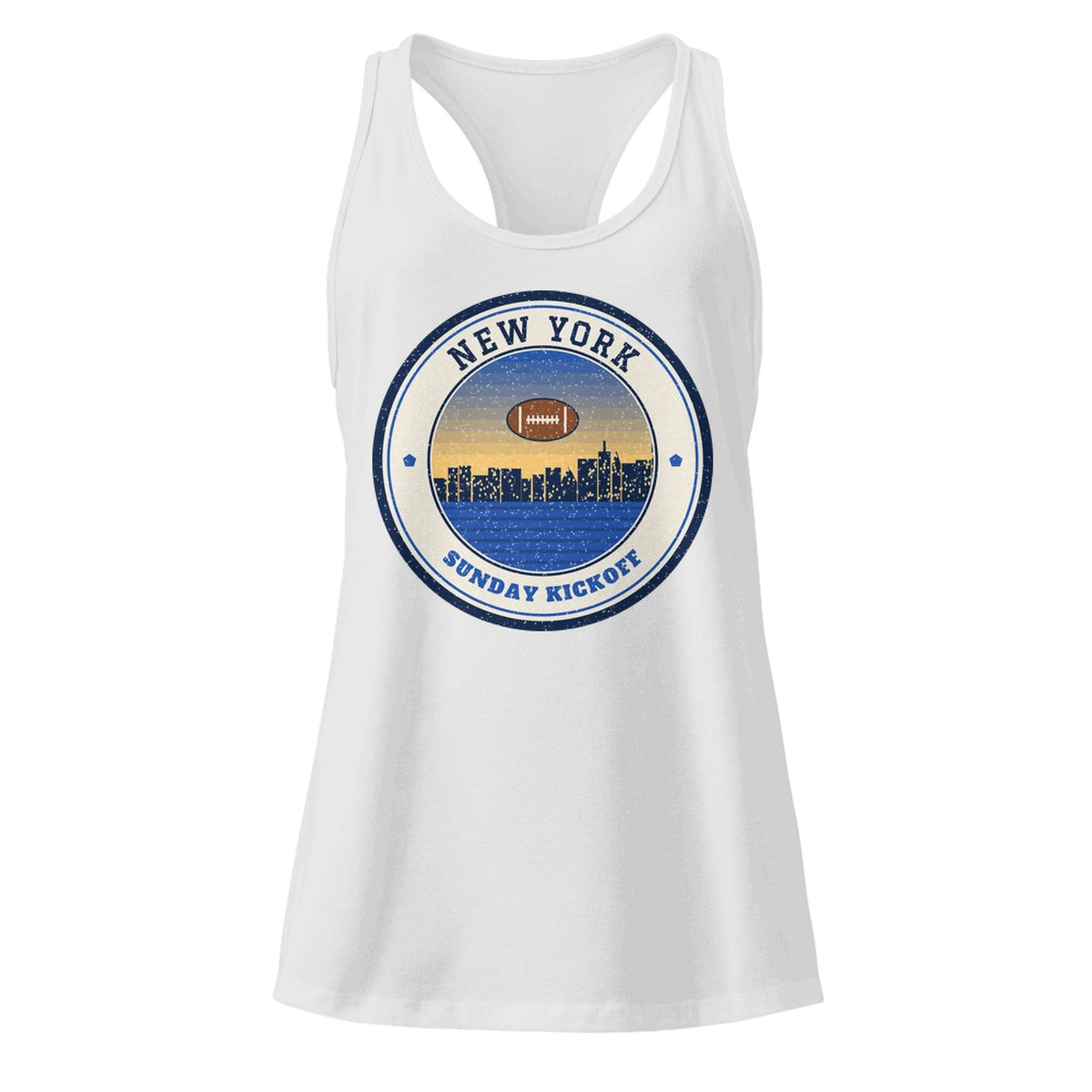 Women's New York Sunday Kickoff Racerback Tank in Heather Gray, front view