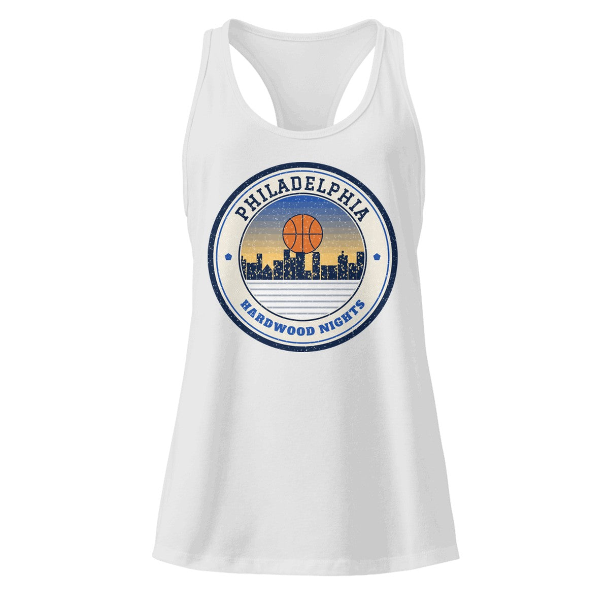 Women's Philadelphia Hardwood Nights Racerback Tank in Heather Gray, front view