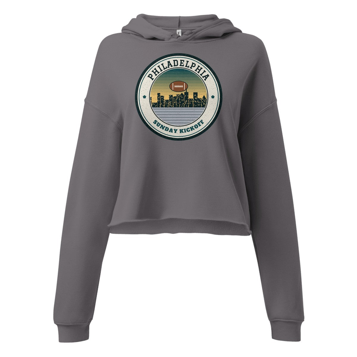 Women's Philadelphia Sunday Kickoff Cropped Hoodie in Storm, front view