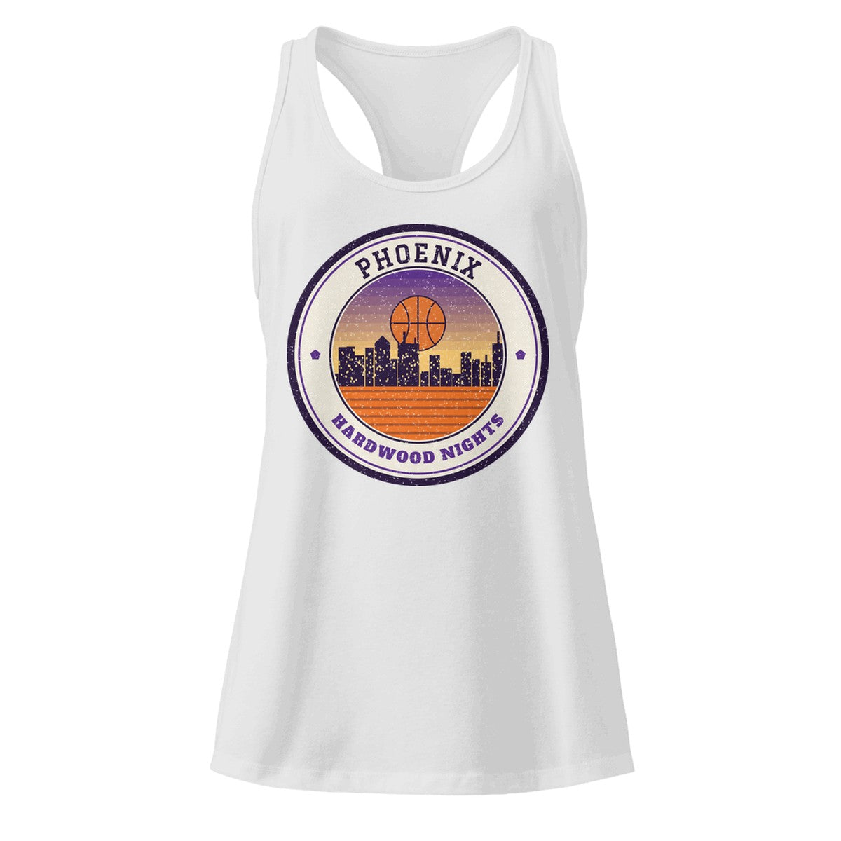 Women's Phoenix Hardwood Nights Racerback Tank in Heather Gray, front view