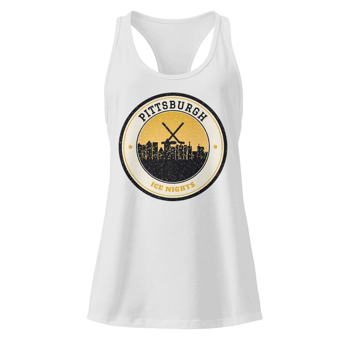 Women's Pittsburgh Ice Nights Racerback Tank in Heather Gray, front view