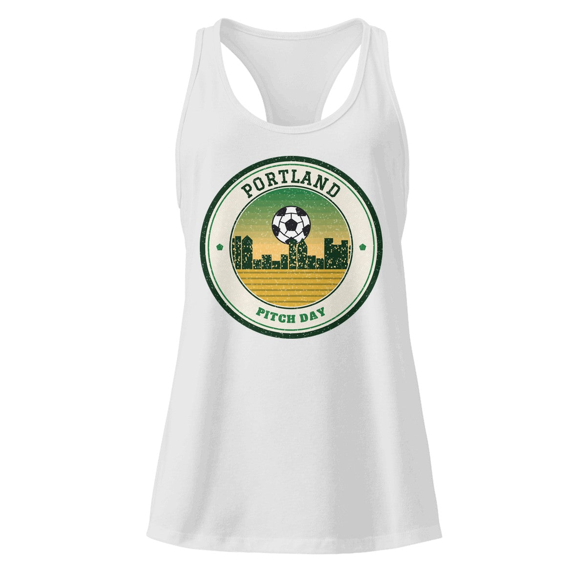 Women's Portland Pitch Day Racerback Tank in Heather Gray, front view