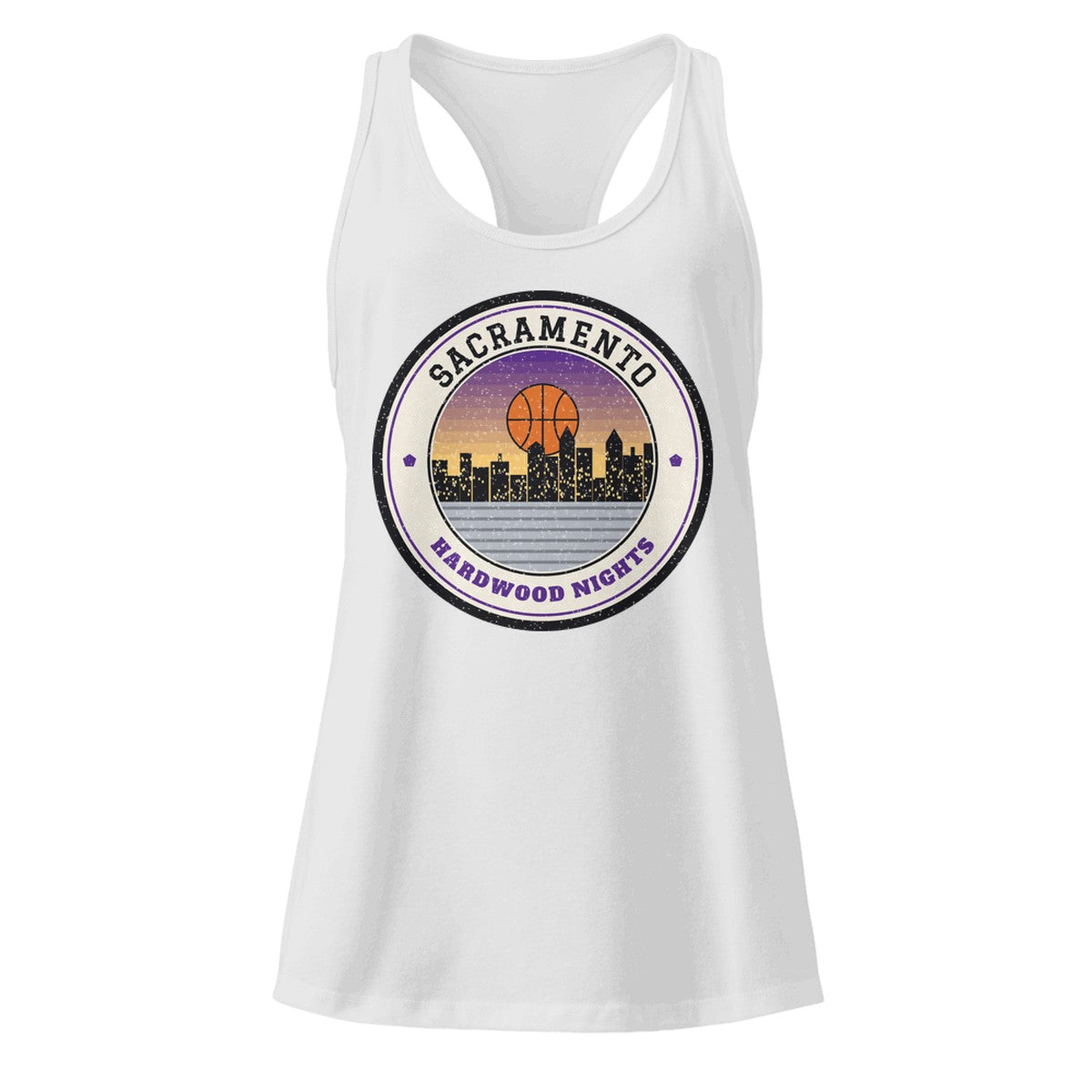 Women's Sacramento Hardwood Nights Racerback Tank in Heather Gray, front view