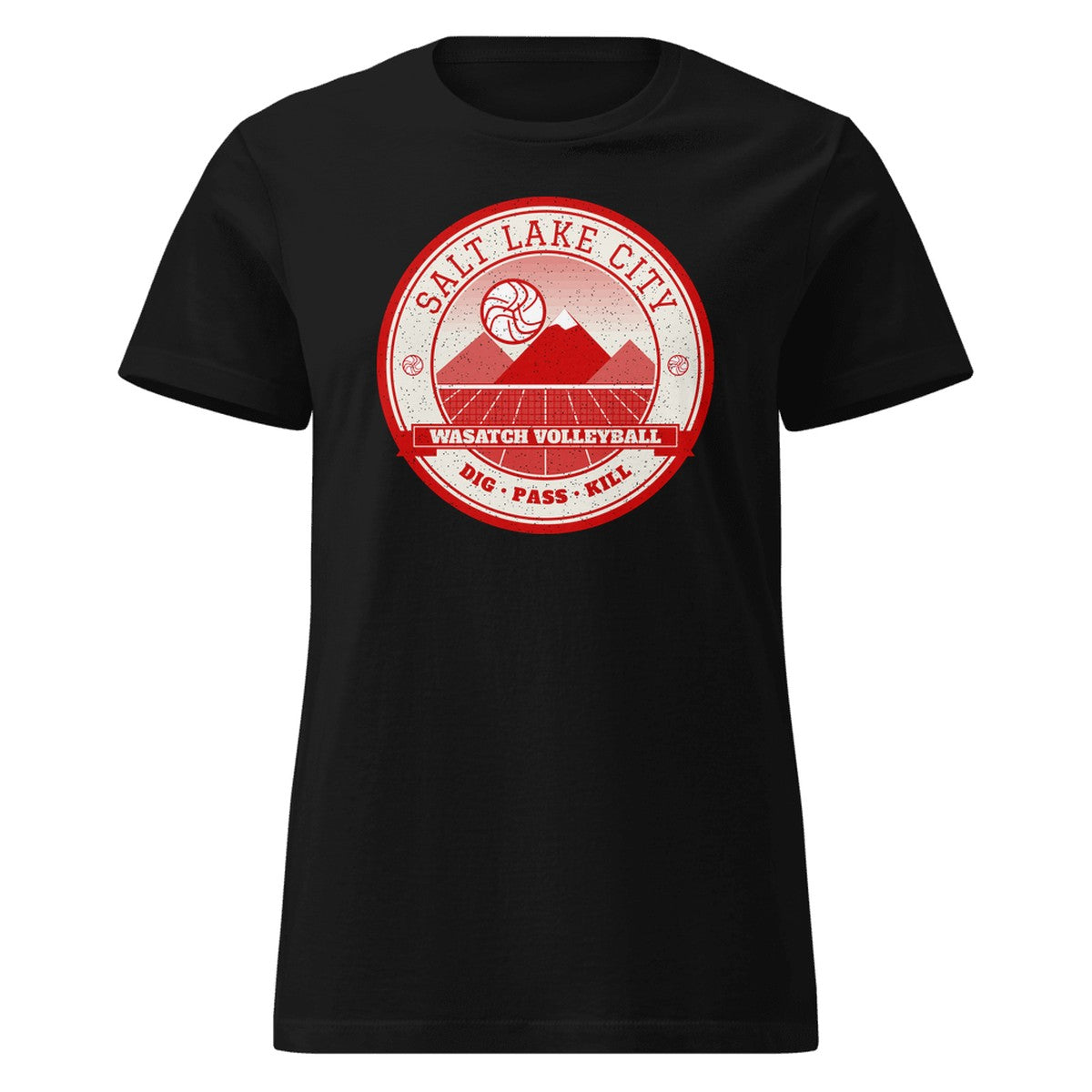 Salt Lake City Wasatch Volleyball Women's Fitted Tee in Black, front view