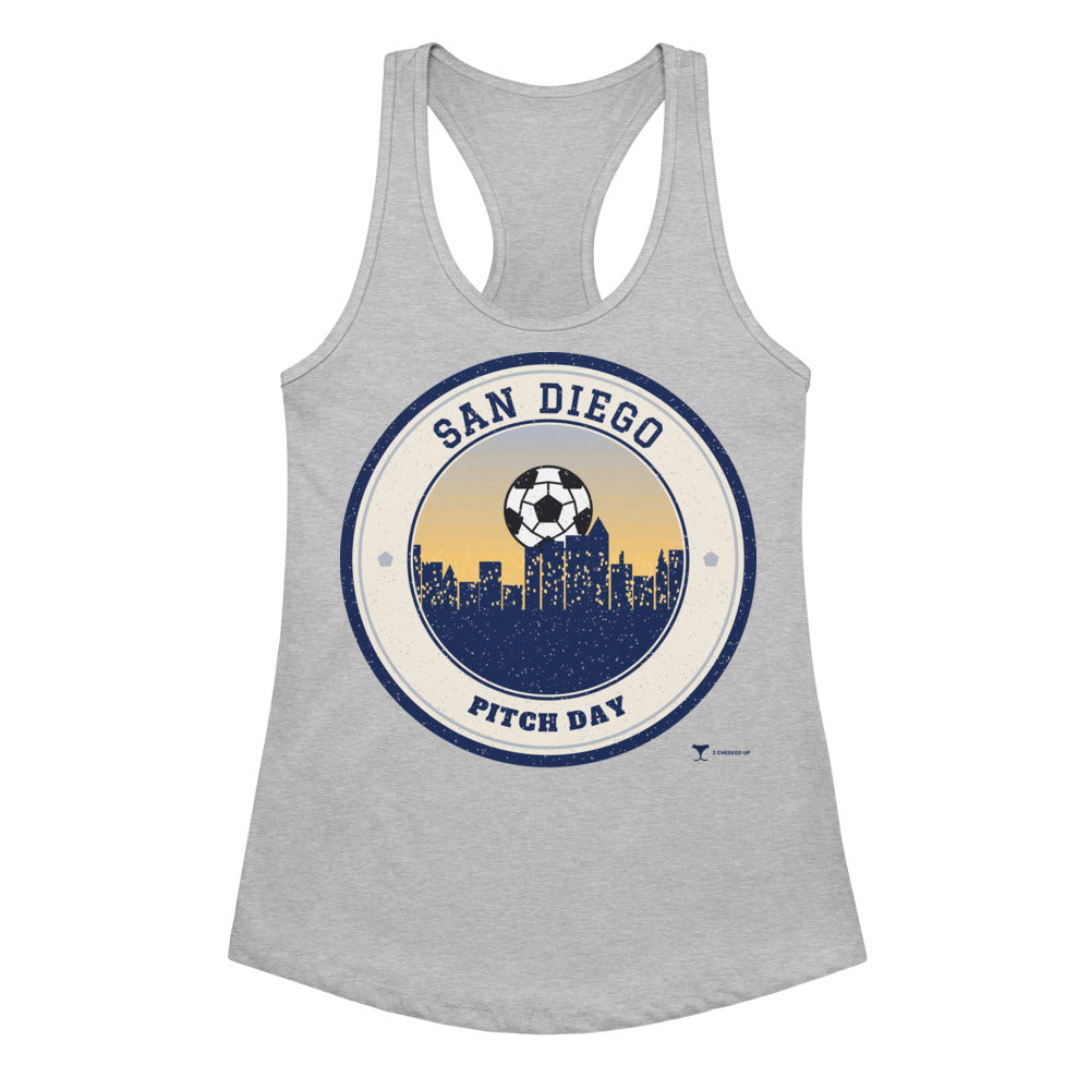 Women's San Diego Pitch Day Racerback Tank in Heather Gray, front view