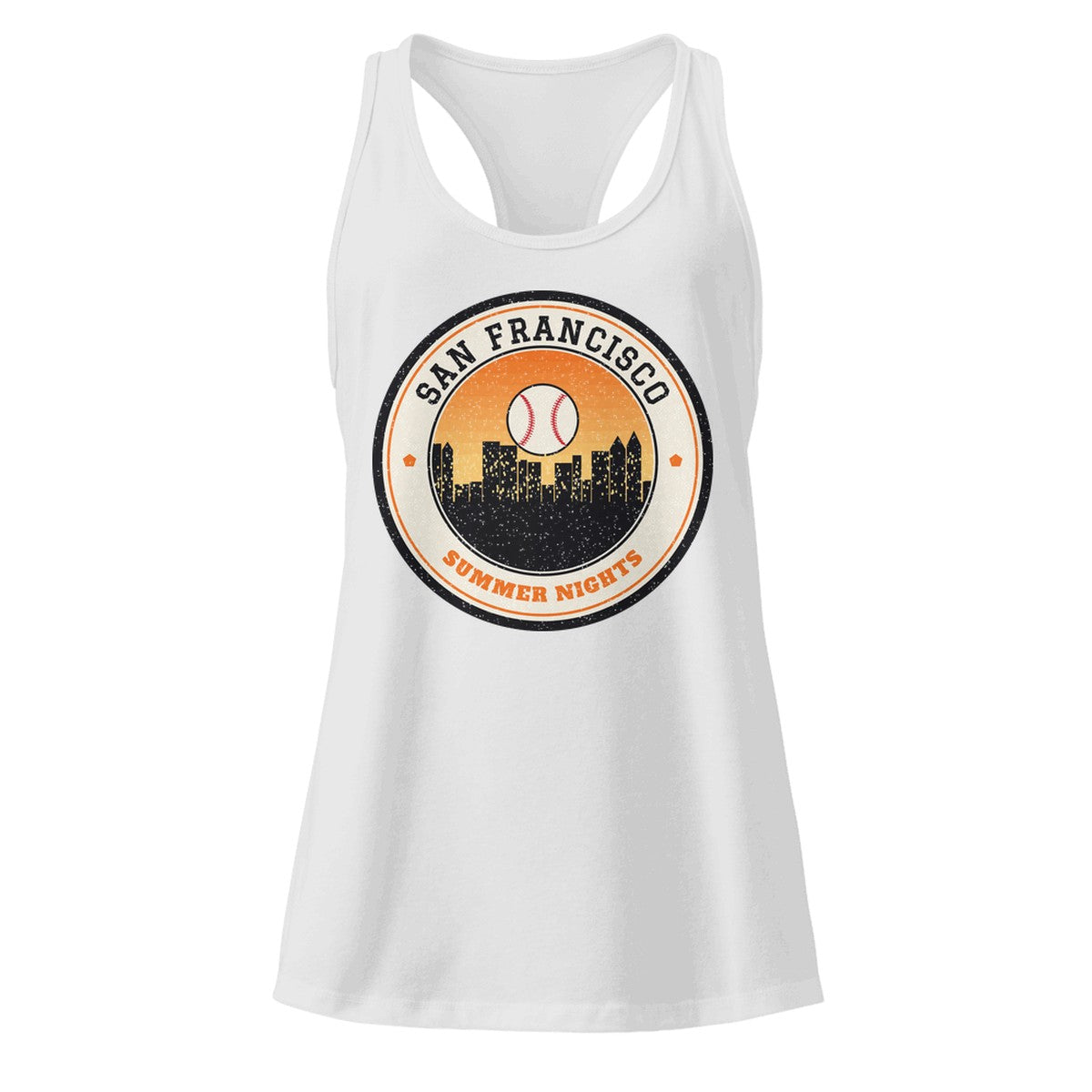 Women's San Francisco Summer Nights Ballpark Racerback Tank in Heather Gray, front view