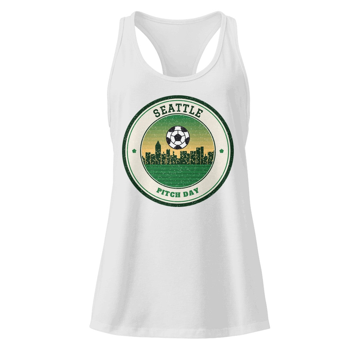 Women's Seattle Pitch Day Racerback Tank in Heather Gray, front view