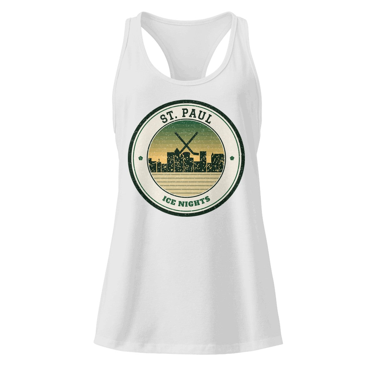 Women's St. Paul Ice Nights Racerback Tank in Heather Gray, front view