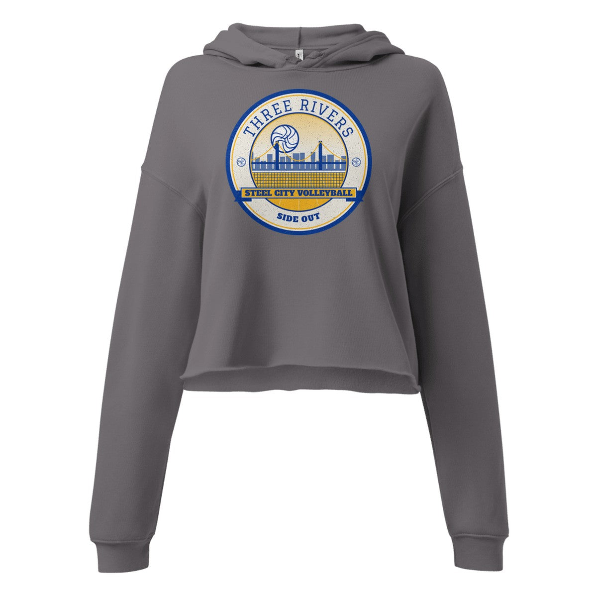 Three Rivers Steel City Volleyball Women's Cropped Hoodie in Storm, front view