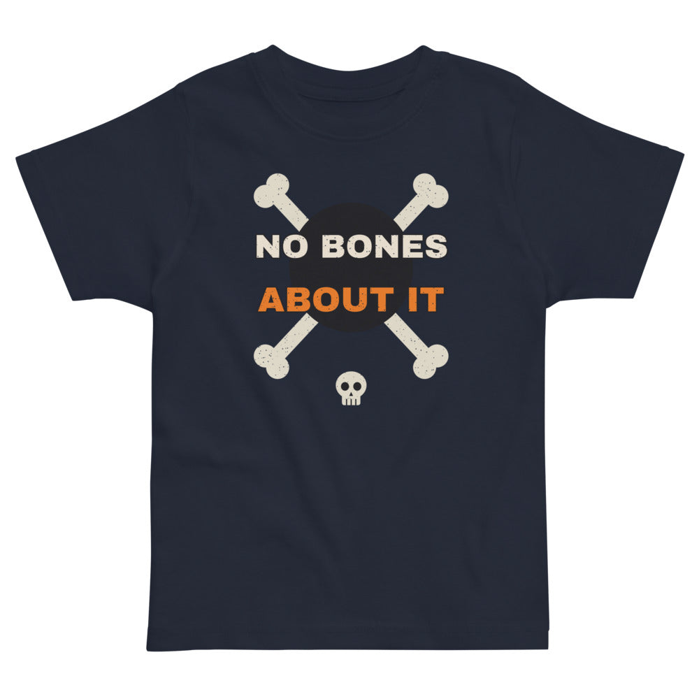 No Bones About It Toddler Tee in navy, mockup of the design printed on the front of the toddler tee