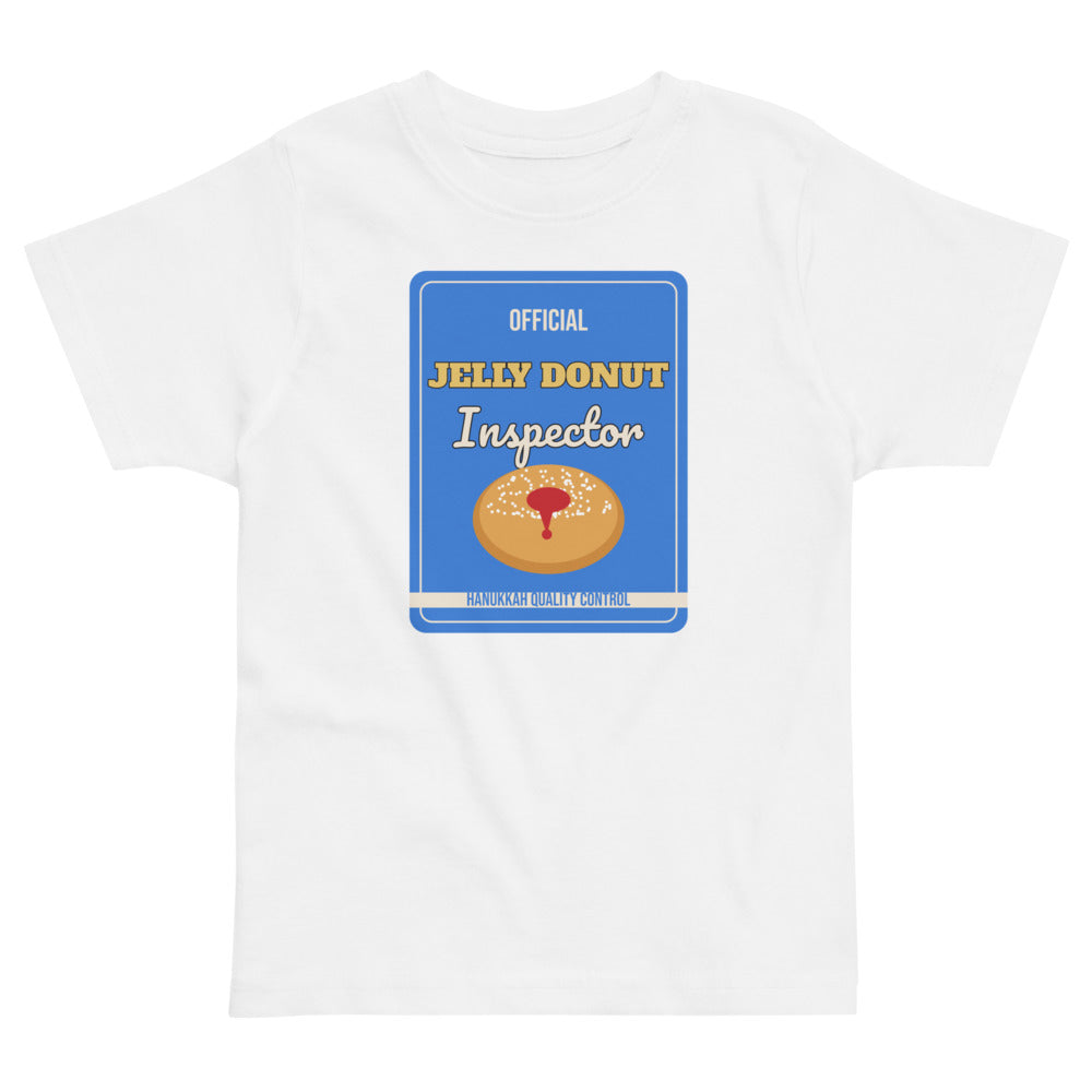 Jelly Donut Inspector Toddler Tee in white, mockup of the design printed on the front of the toddler tee