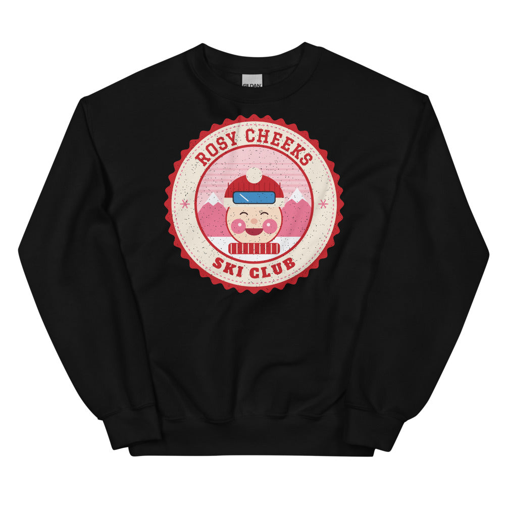 Rosy Cheeks Ski Club Crewneck Sweatshirt in black, front view