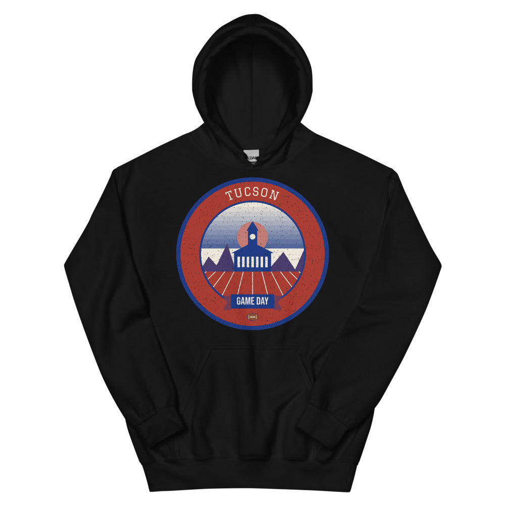 Brick Red Saguaro Game Day Hoodie in black, front