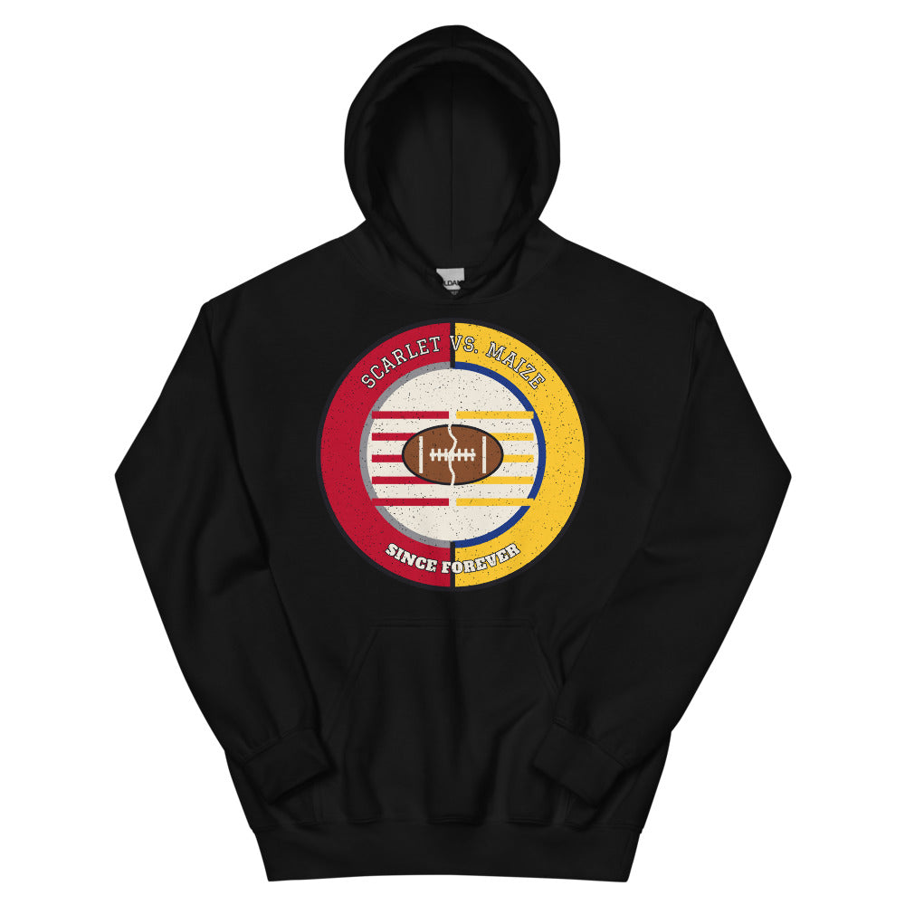 Scarlet vs Maize Since Forever Football Hoodie in black, front