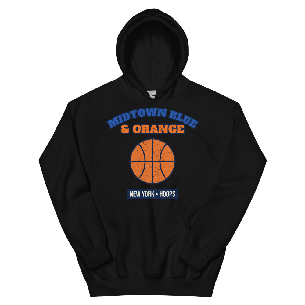 Midtown Blue & Orange Hoops Hoodie in black, front