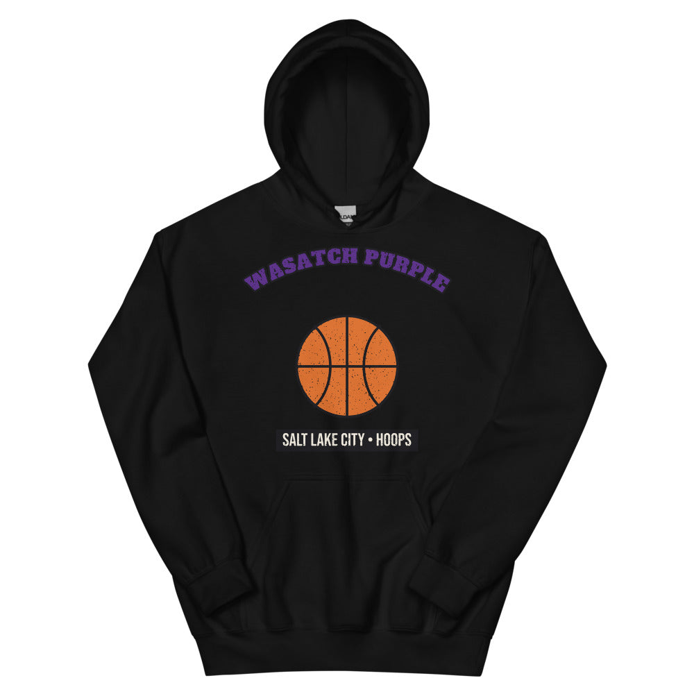 Wasatch Purple Hoops Hoodie in black, front