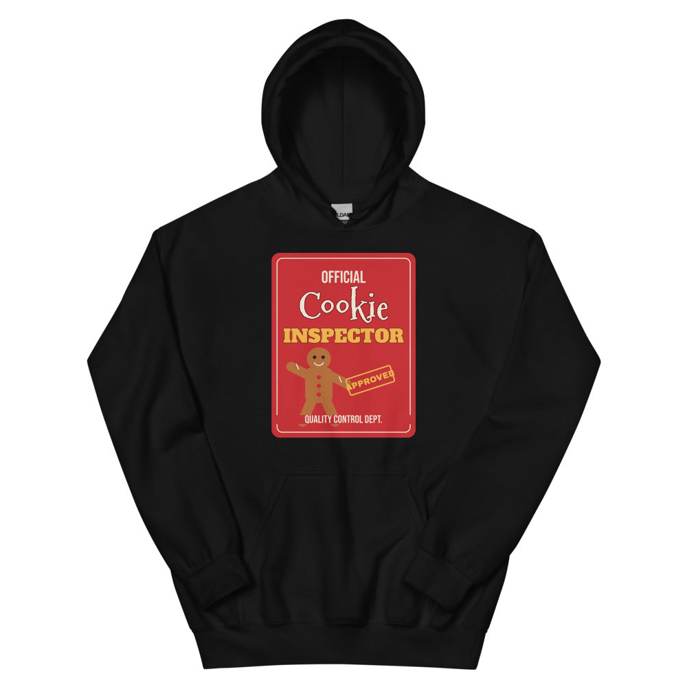 Cookie Inspector Unisex Hoodie in black, design printed on the front, front view