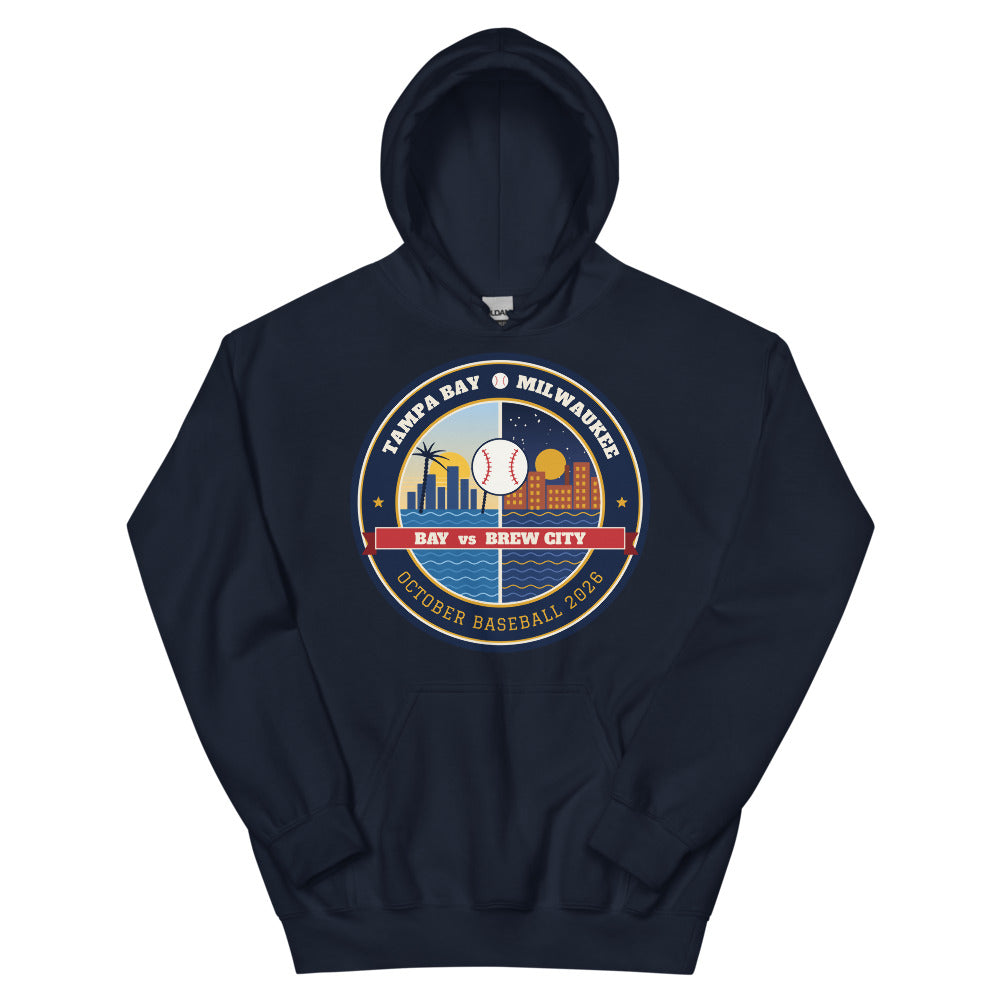 Bay vs Brew City October Baseball Unisex Hoodie in navy, front view