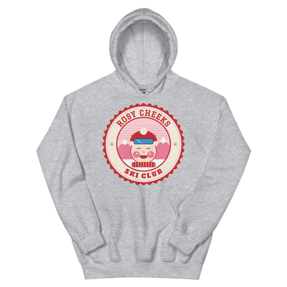 Rosy Cheeks Ski Club Unisex Hoodie in sport grey, front view