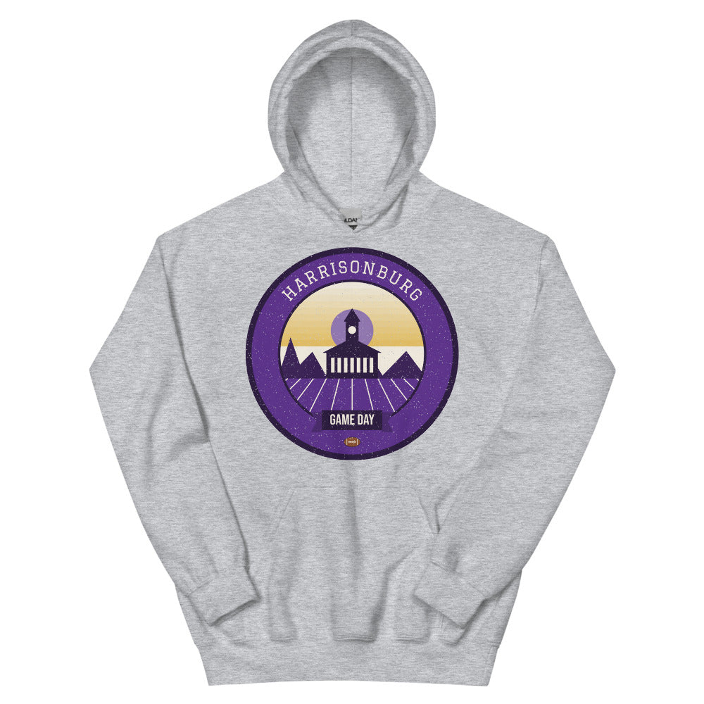 Purple & Gold Shenandoah Game Day Hoodie in sport grey, front