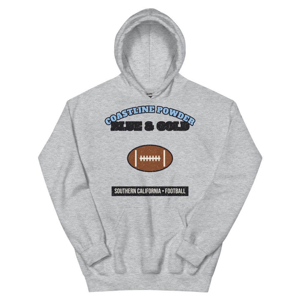 Coastline Powder Blue & Gold Football Hoodie in sport grey, front