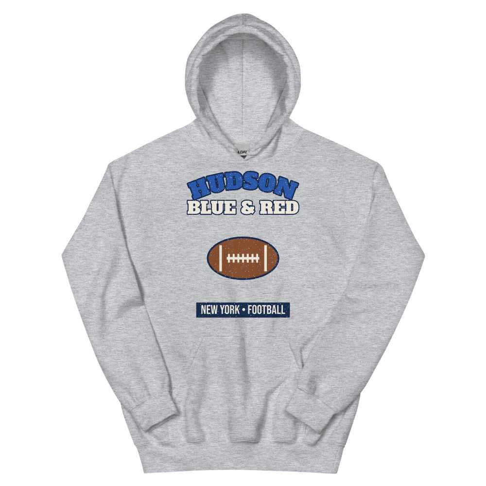Hudson Blue & Red Football Hoodie in sport grey, front