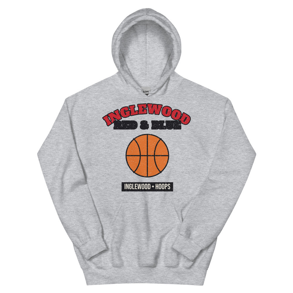 Inglewood Red & Blue Hoops Hoodie in sport grey, front