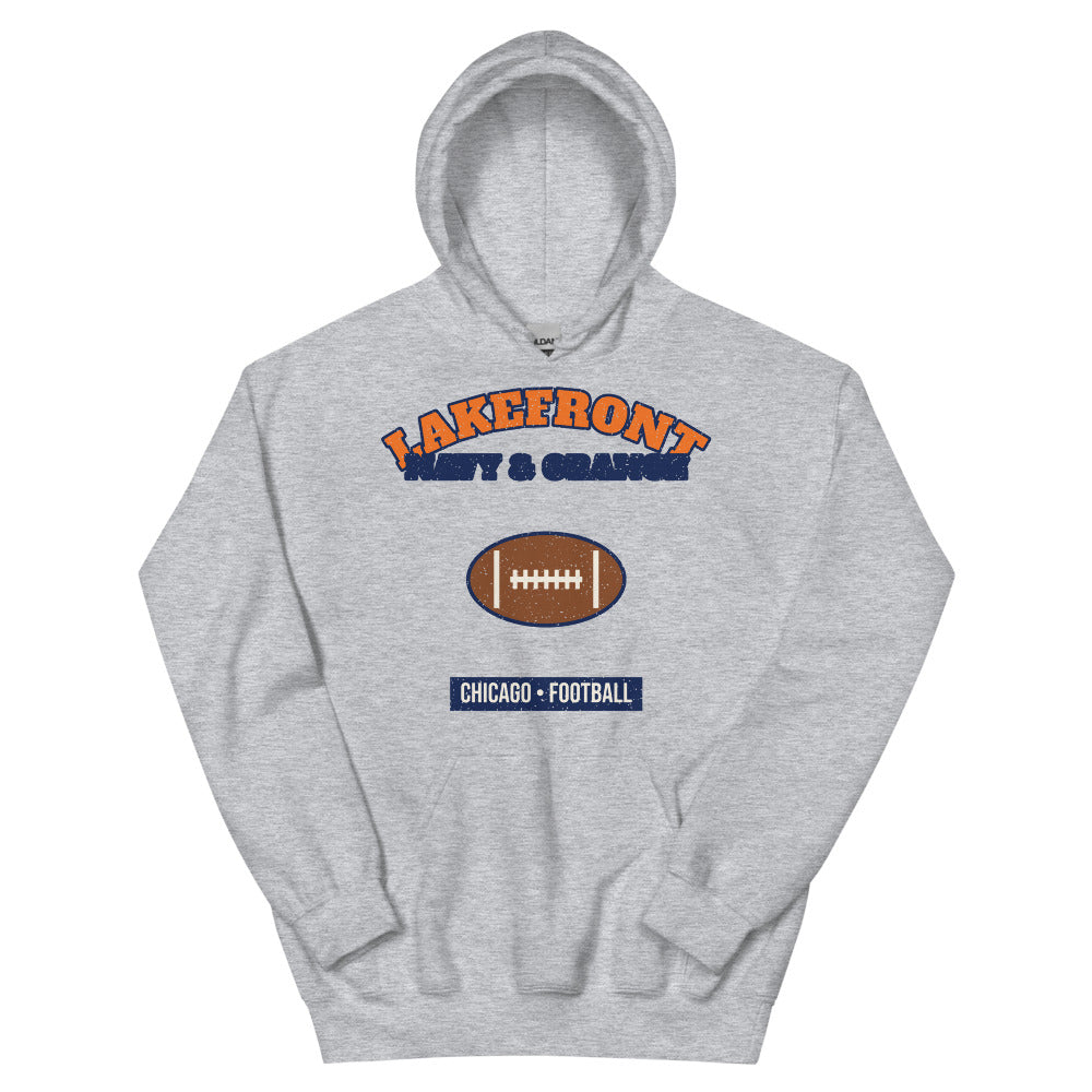 Lakefront Navy & Orange Football Hoodie in sport grey, front