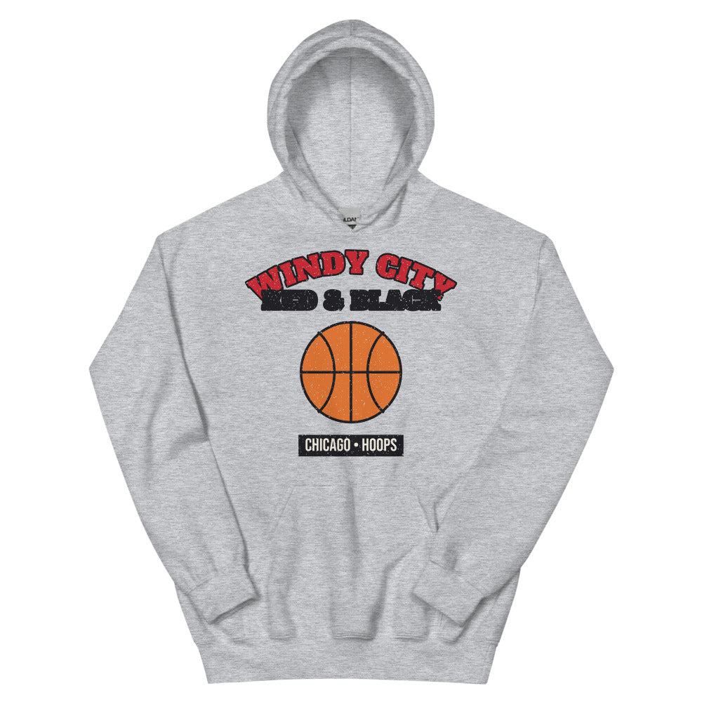 Windy City Red & Black Hoops Hoodie in sport grey, front