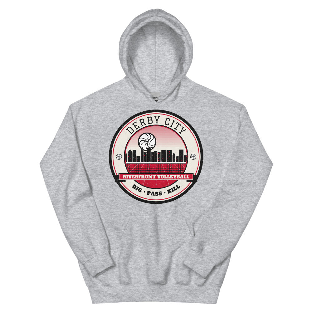 Derby City Riverfront Volleyball Hoodie in sport grey, front
