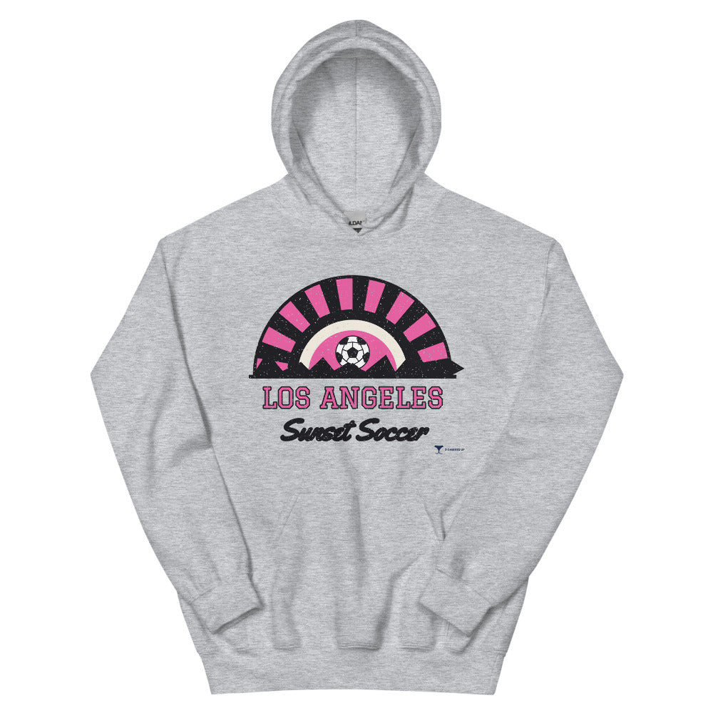 Los Angeles Sunset Soccer Unisex Hoodie in sport grey, design printed on the front, front view