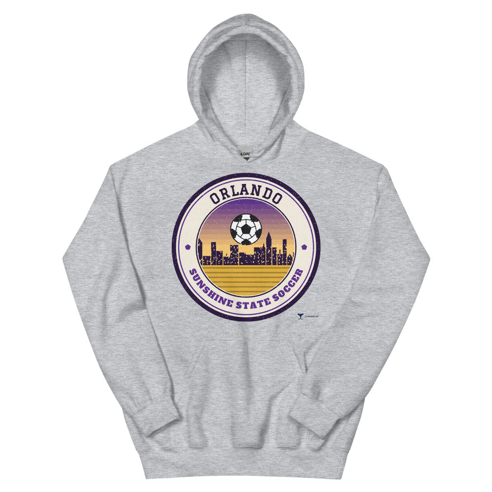 Orlando Sunshine State Soccer Unisex Hoodie in sport grey, design printed on the front, front view