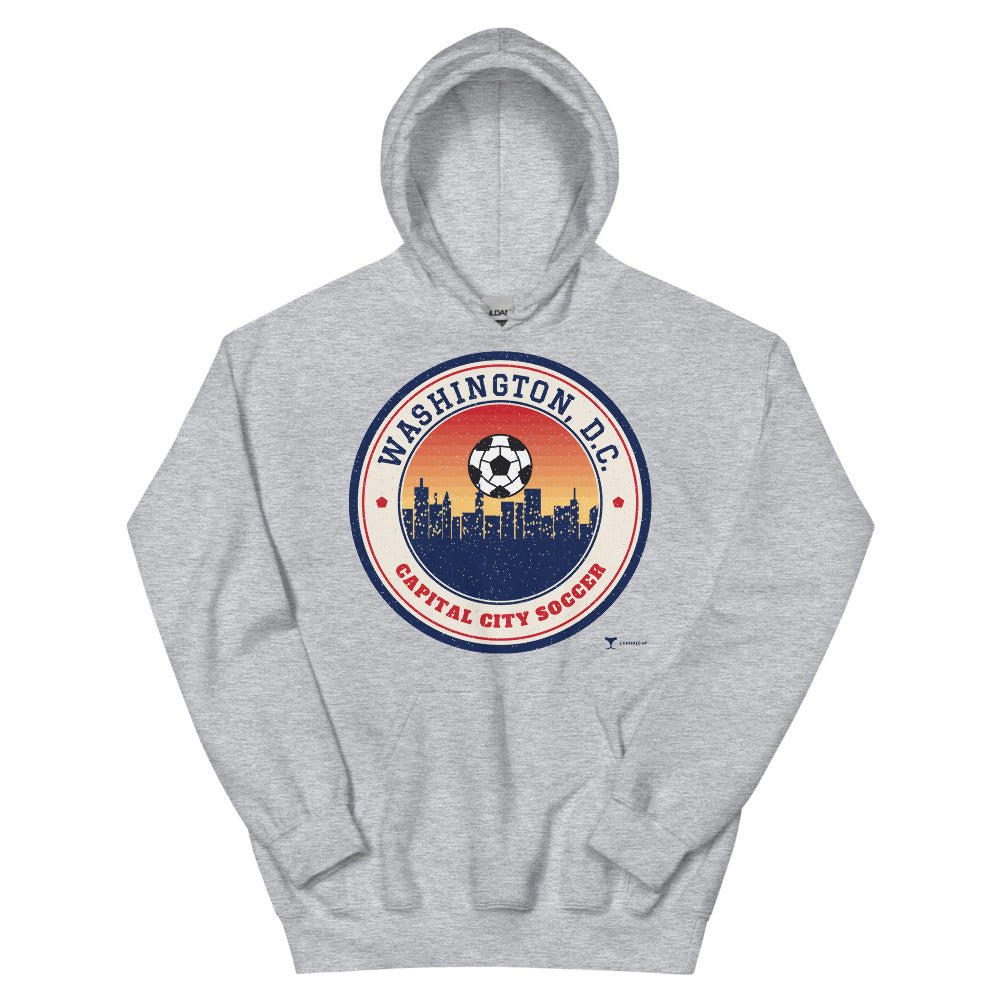 Washington, D.C. Capital City Soccer Unisex Hoodie in sport grey, design printed on the front, front view